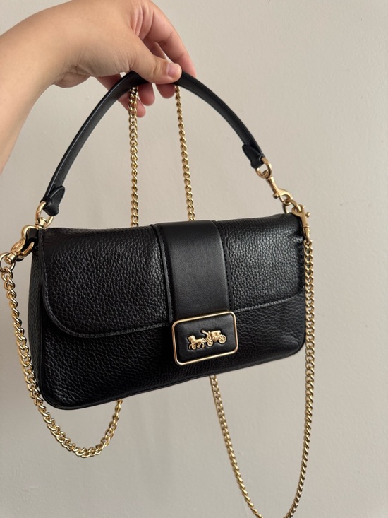 Coach Handbags - Coach Black Pebbled Leather Shoulder Bag with Gold Hardware